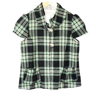 Green Plaid Short Sleeve Jacket Size Small